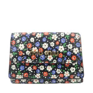 MIU MIU Leather Wallet Compact Flower Black Multicolor Used