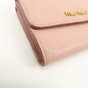 MIU MIU Leather Double Hook Bi-fold Wallet Pink Gold Hardware Used - 图片 6
