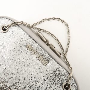 MIU MIU Leather Glitter Pouch Cosmetic Pouch Silver 5ND001 Used - 图片 7