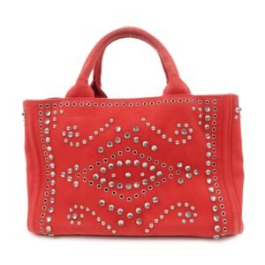PRADA Canapa Mini Canvas Hand Bag Castilian Red BN2439