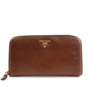 PRADA Saffiano Leather Round Zippy Long Wallet  Brown 1M0506 Used
