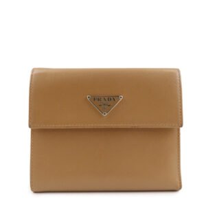 PRADA Triangle Logo Saffiano Leather Trifold Wallet Brown Used
