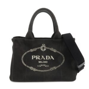 PRADA Canapa Mini Canvas 2Way Hand Bag Tote Bag Black 1BG439 Used