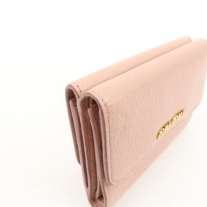 MIU MIU Leather Double Hook Bi-fold Wallet Pink Gold Hardware Used - 图片 11