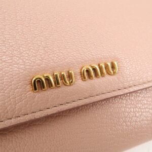 MIU MIU Leather Double Hook Bi-fold Wallet Pink Gold Hardware Used - 图片 12