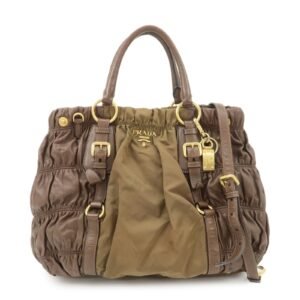 PRADA Nylon Leather 2WAY Bag Shoulder Bag Hand Bag Brown Khaki BN1793