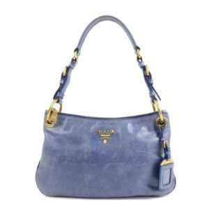 PRADA Leather Shoulder Bag Hand Bag Blue BR4984 Used
