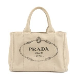 PRADA Logo Canapa Mini Canvas Tote Bag Hand Bag Beige 1BG439 Used