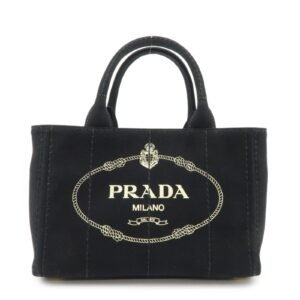 PRADA Canapa Mini Canvas 2Way Hand Bag Tote Bag Black 1BG439 Used
