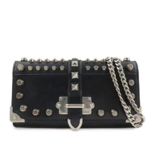 PRADA Leather Studs Chain Wallet Chain Bag Black Used