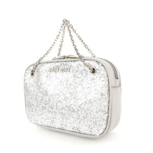 MIU MIU Leather Glitter Pouch Cosmetic Pouch Silver 5ND001 Used - 图片 3