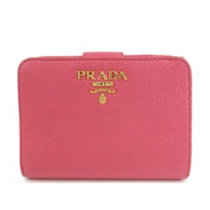 PRADA Logo Leather Bi-Fold Wallet Small Wallet Pink 1ML018 Used