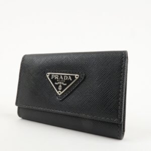 PRADA Triangle Logo Saffiano Leather Key Case Black 1M0222 Used - 图片 3