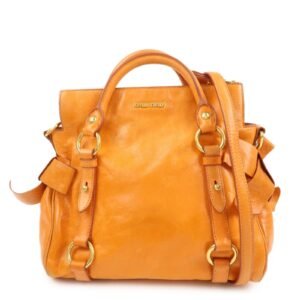 MIU MIU Leather 2Way Bag Hand Bag Shoulder Bag Orange RT0438