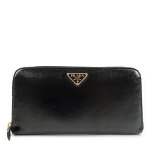 PRADA Logo Saffiano Vernis Leather Round Zipper Long Wallet 1ML506 Used