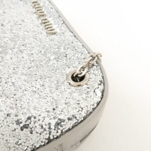 MIU MIU Leather Glitter Pouch Cosmetic Pouch Silver 5ND001 Used - 图片 8