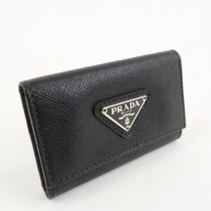 PRADA Triangle Logo Saffiano Leather Key Case Black 1M0222 Used - 图片 4