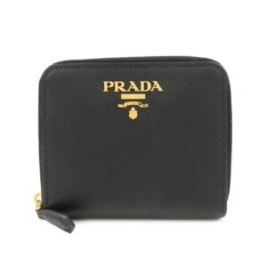 PRADA Logo Saffiano Leather Round Zippy Wallet Black 1MM268