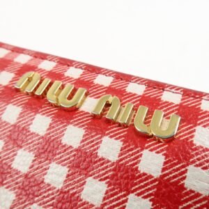 MIU MIU Logo Leather Bi-fold Compact Wallet Red 5MV204 Used - 图片 12