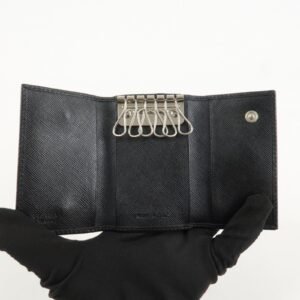 PRADA Triangle Logo Saffiano Leather Key Case Black 1M0222 Used - 图片 13