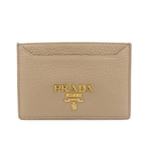 PRADA Leather Card Case Card Holder Beige 1MC208