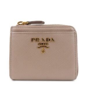 PRADA Logo Saffiano Leather Zippy Coin Case Pink Beige 1ML025 Used