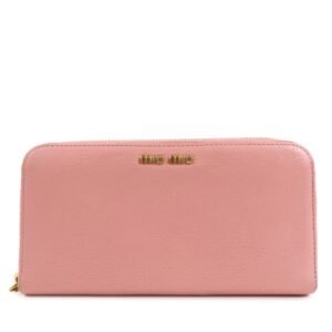 MIU MIU Leather Round Zippy Wallet Long Wallet Pink 5ML506 Used