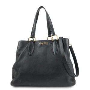 MIU MIU Logo Leather 2Way Bag Tote Bag Shoulder Bag Black RR1901 Used