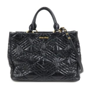 MIU MIU Leather 2Way Shoulder Bag Hand Bag Tote Bag Black