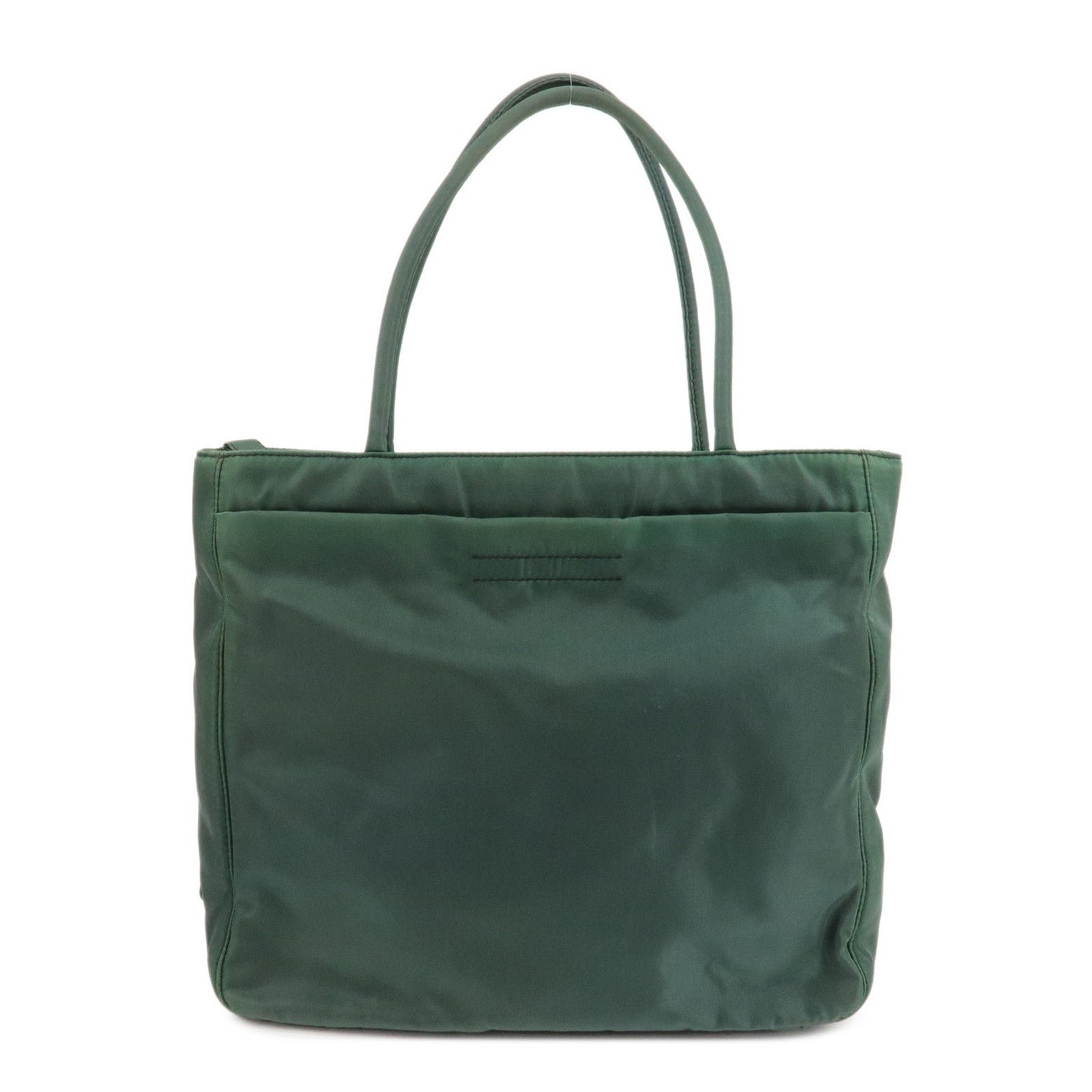 PRADA Triangle Logo Nylon Leather Tote Bag Green