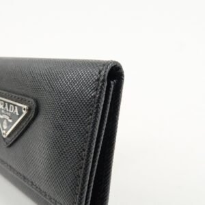 PRADA Triangle Logo Saffiano Leather Key Case Black 1M0222 Used - 图片 10