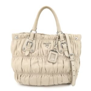 PRADA Leather 2WAY Bag Hand Bag Shoulder Bag Ivory BN1789