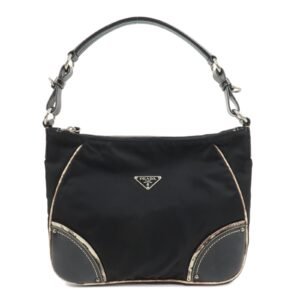 PRADA Triangle Logo Nylon Leather Shoulder Bag Black BR2840