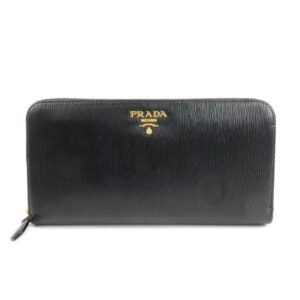PRADA Vitello Move Leather Round Zippy Wallet Black 1ML506 Used