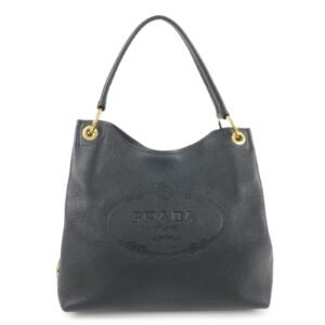 PRADA VITTELLO PHOENIX Triangle Logo Leather Shoulder Bag Black 1BC051 Used