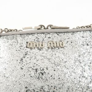 MIU MIU Leather Glitter Pouch Cosmetic Pouch Silver 5ND001 Used - 图片 18