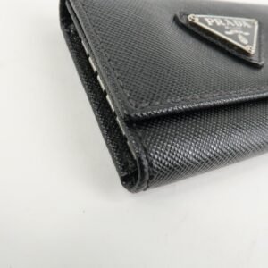 PRADA Triangle Logo Saffiano Leather Key Case Black 1M0222 Used - 图片 6