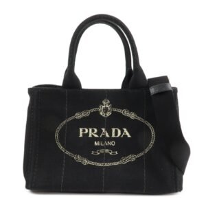 PRADA Canapa Mini Canvas 2Way Hand Bag Tote Bag Black 1BG439 Used