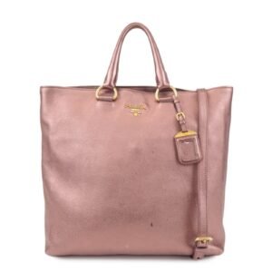 PRADA Leather 2Way Tote Bag Shoulder Bag Metallic Pink BN1713 Used