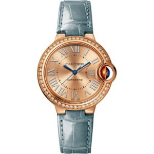 BALLON BLEU DE CARTIER, 33 MM, AUTOMATIC, ROSE GOLD, DIAMONDS, LEATHER