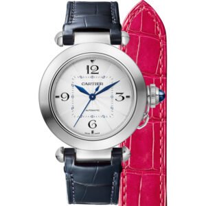 PASHA DE CARTIER, 35 MM, AUTOMATIC MOVEMENT, STEEL, 2 INTERCHANGEABLE LEATHER STRAPS