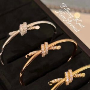 Tiffany Knot Wire Bangle in White Gold with Diamonds