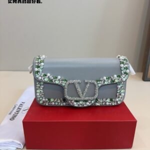 Valentino Garavani Locò Small Shoulder Bag In Laminated Calfskin With Jewel Logo