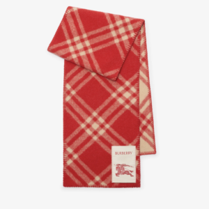 Check Wool Scarf Crayon red
