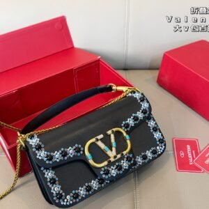 Valentino Garavani Locò Small Shoulder Bag In Laminated Calfskin With Jewel Logo black