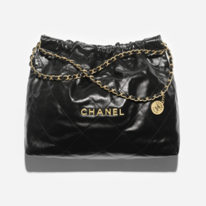Maxi Shopping Bag   Shiny Calfskin & Gold-Tone Metal  Black