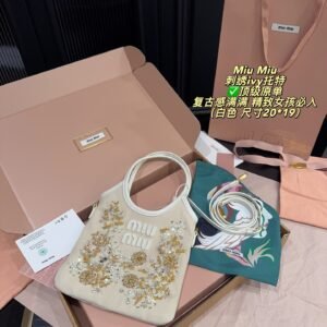 Miu Miu Embroidered Ivy Tote white